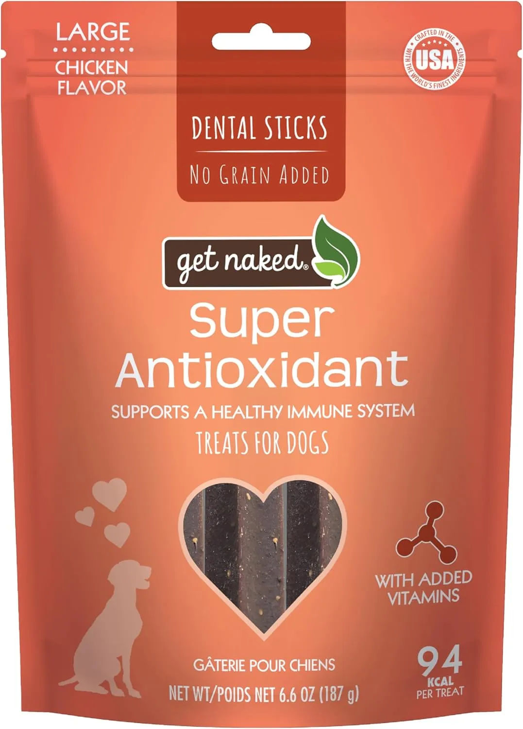 Get Naked Grain Free 1 Pouch 6.6 Oz Super Antioxidant Dental Chew Sticks, Large