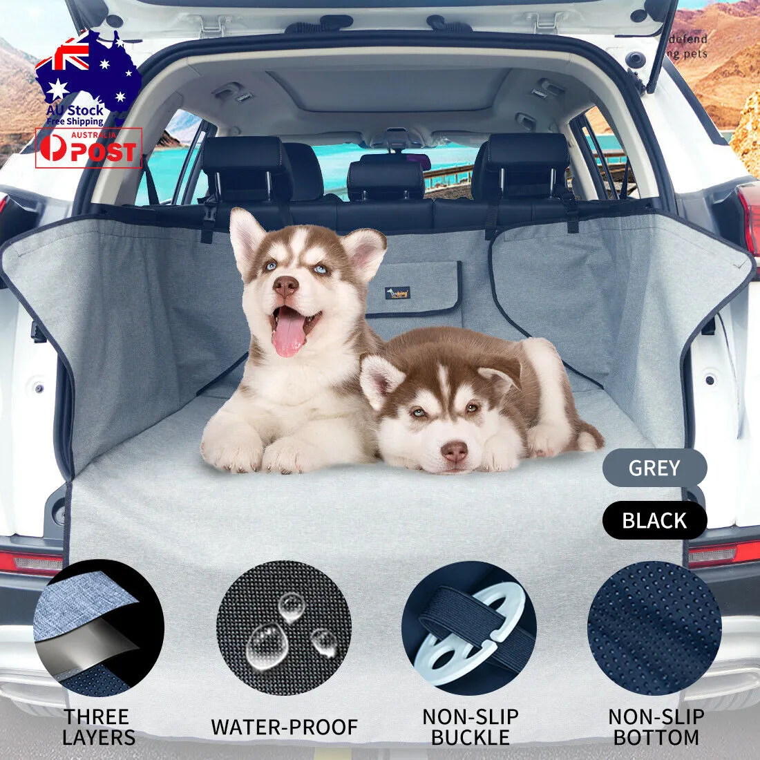 Grey Dog Car Boot Cover SUV Liner Trunk Rear Cargo Hammock Waterproof Protector
