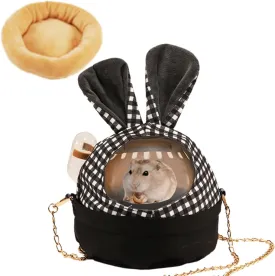 Hamster Carrier Cage with Lovely Cover and Chain Portable Cages Small Animals Carry Travel Case with Water Bottle Plastic Breathable Outgoing Cage for Dwarf Hamster Guinea Pig (Black)