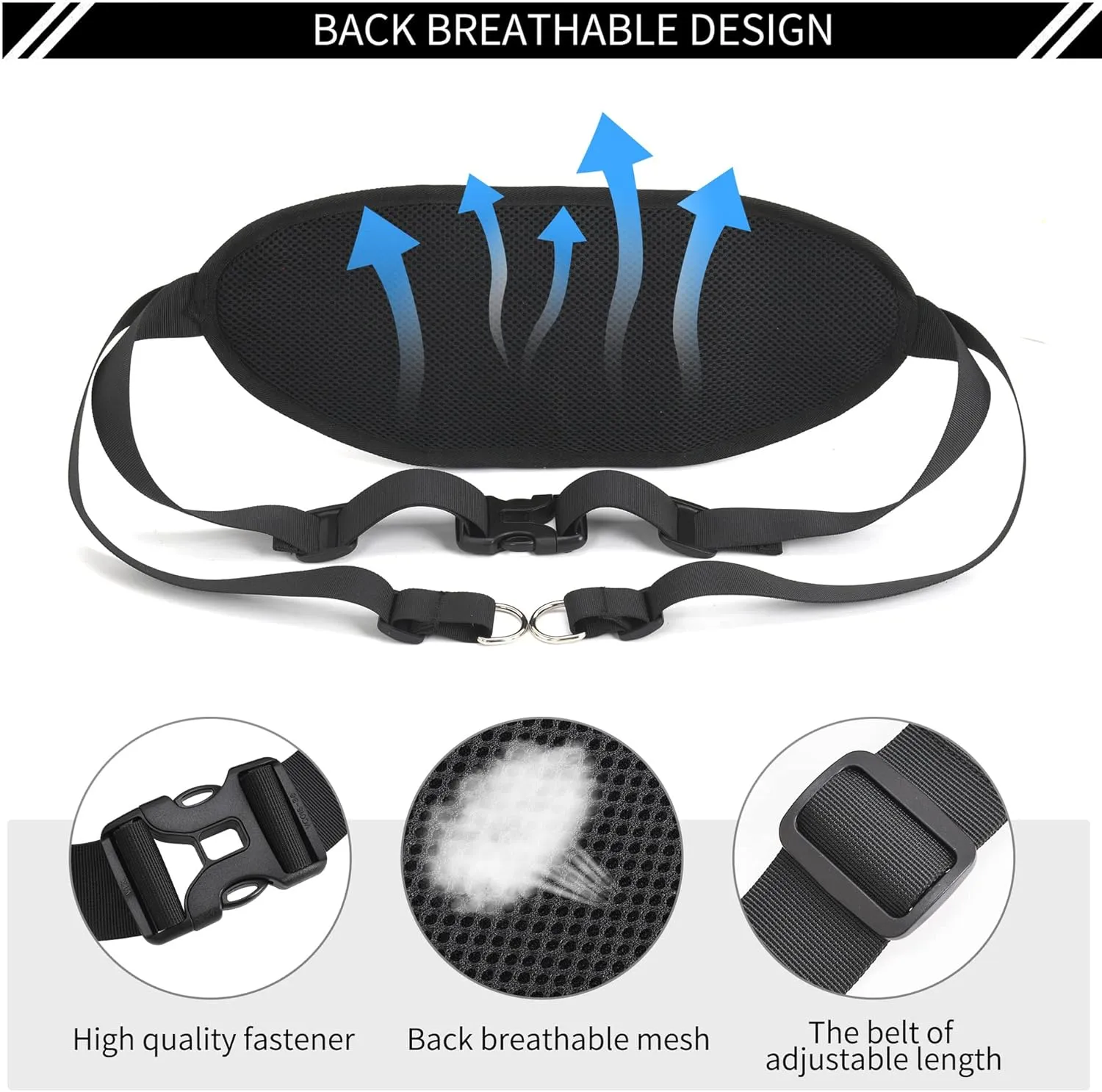 Hands Free Dog Leash with Waist Bag for Walking Small Medium Large Dogs, Reflective Bungee Leash with Car Seatbelt Buckle and Dual Padded Handles, Adjustable Waist Belt (Black, L)