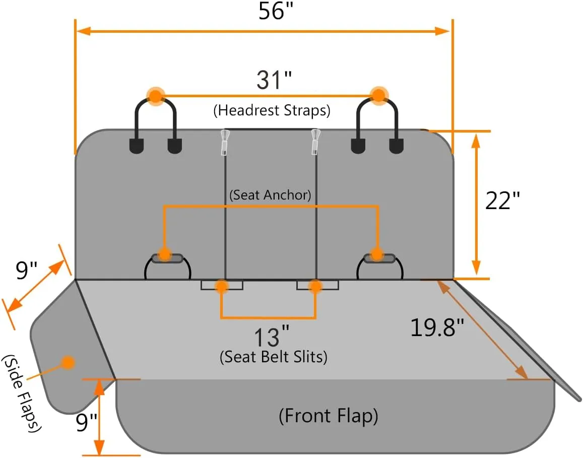 Honest Dog Car Seat Covers, Dog seat Cover with Side Flap for Cars, Trucks, and Suv's - Waterproof & Nonslip Pet Seat Cover for Backseat(Gray, 57W x 47L)