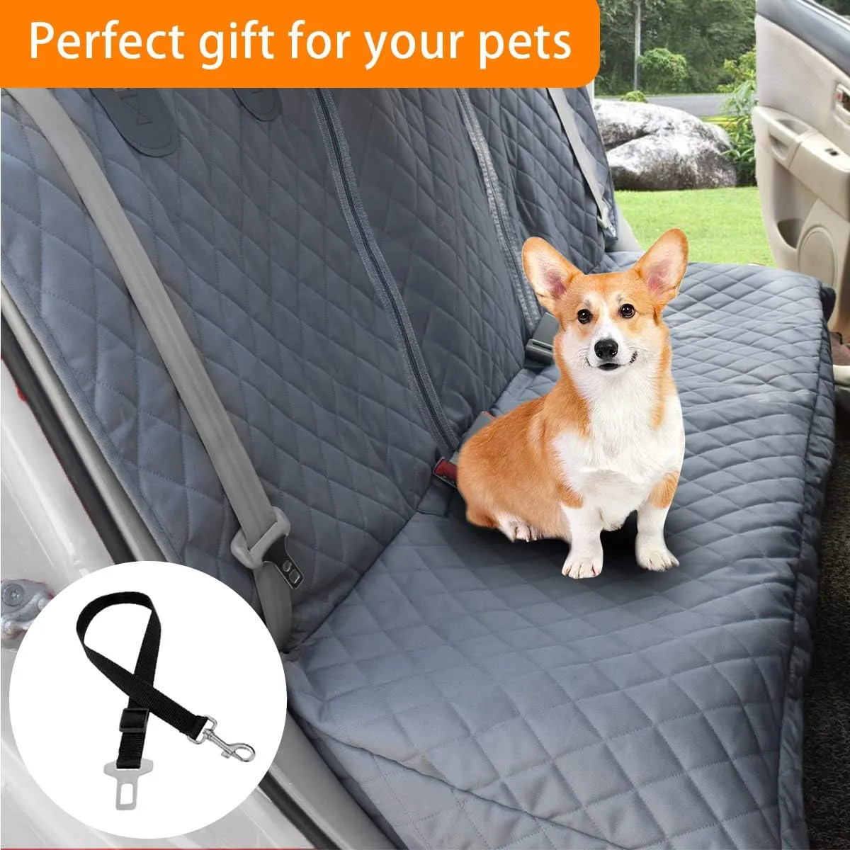 Honest Dog Car Seat Covers, Dog seat Cover with Side Flap for Cars, Trucks, and Suv's - Waterproof & Nonslip Pet Seat Cover for Backseat(Gray, 57W x 47L)