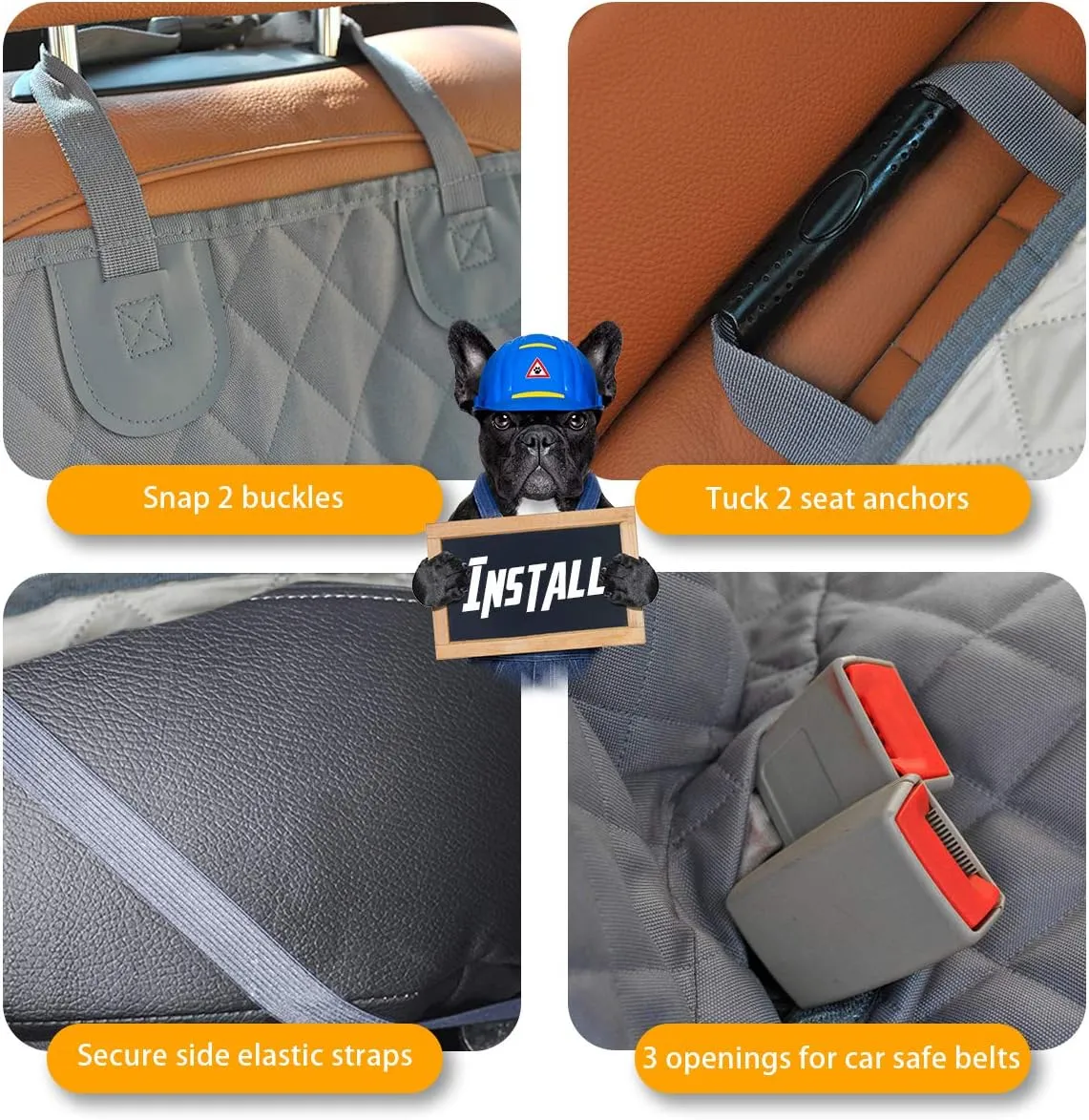 Honest Dog Car Seat Covers, Dog seat Cover with Side Flap for Cars, Trucks, and Suv's - Waterproof & Nonslip Pet Seat Cover for Backseat(Gray, 57W x 47L)