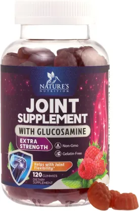 Joint Support Gummies Glucosamine Plus Vitamin E - Nature's Joint Support Supplement for Occasional Discomfort for Back, Knees & Hands - Cartilage & Joint Health & Flexibility Support - 120 Gummies