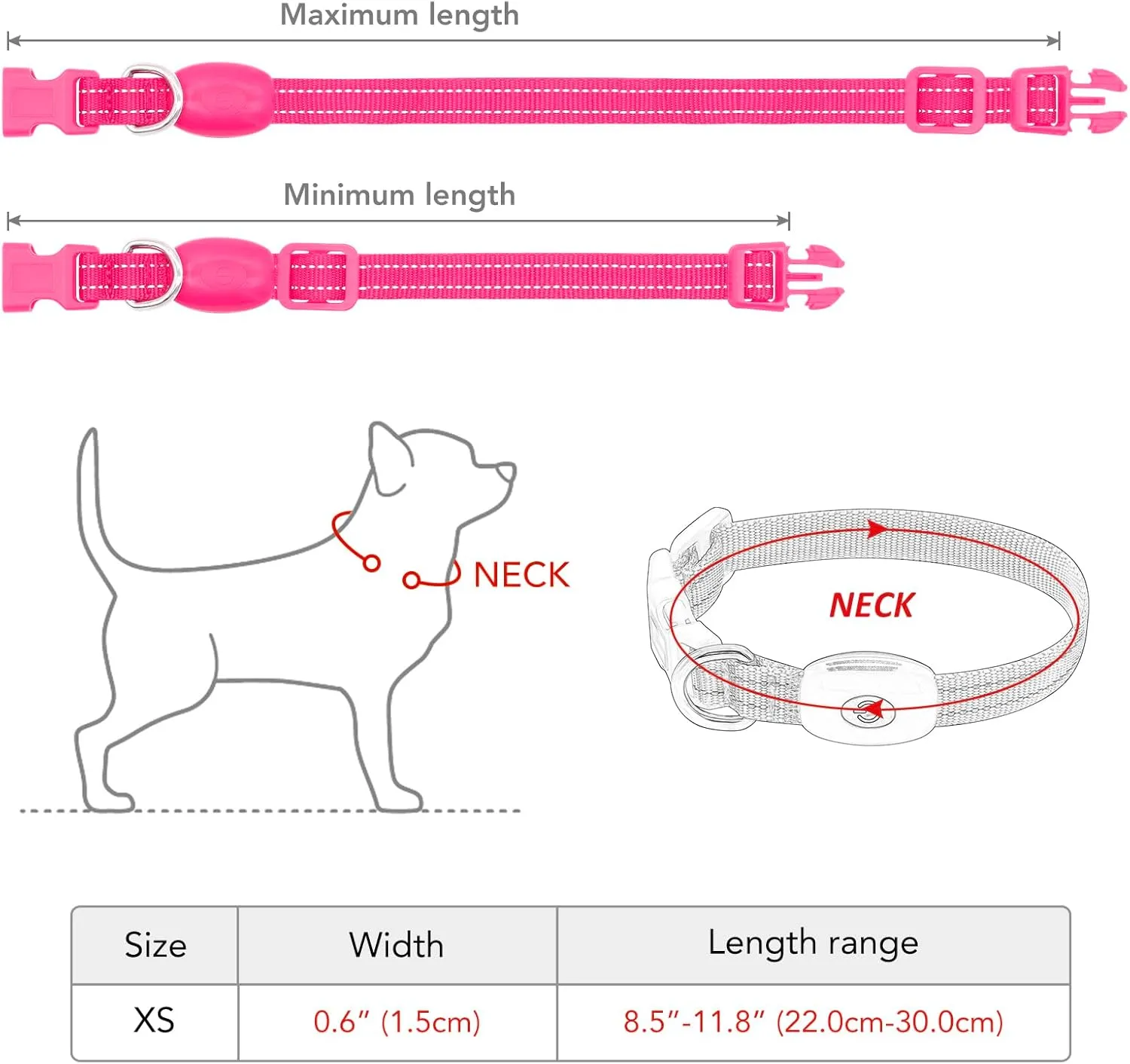 Light up Dog Collar for Small Dog,Vizpet XS Adjustable Size Nylon Collar USB Rechargeable Bright Safety Pet Collar for Cats Dogs (Pink)