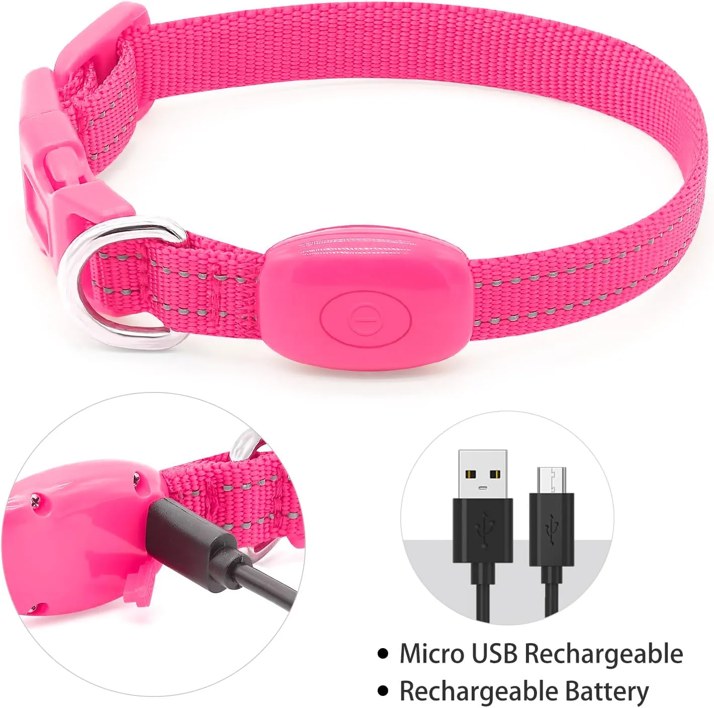 Light up Dog Collar for Small Dog,Vizpet XS Adjustable Size Nylon Collar USB Rechargeable Bright Safety Pet Collar for Cats Dogs (Pink)