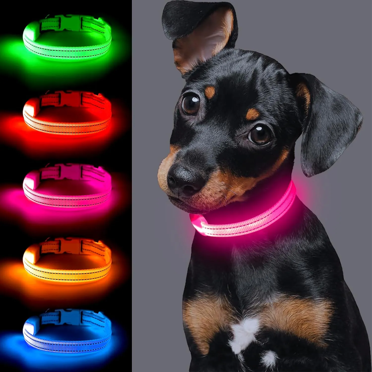Light up Dog Collar for Small Dog,Vizpet XS Adjustable Size Nylon Collar USB Rechargeable Bright Safety Pet Collar for Cats Dogs (Pink)