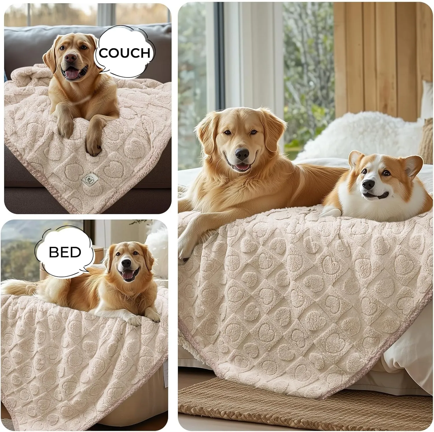 Luciphia Waterproof Blanket for Large Dogs Washable Pet Bed Cover Soft Fluffy Puppy Couch Protector with Premium Fleece Cozy Calming Cat Blankets for Indoor Cats Beige 57x40 inch
