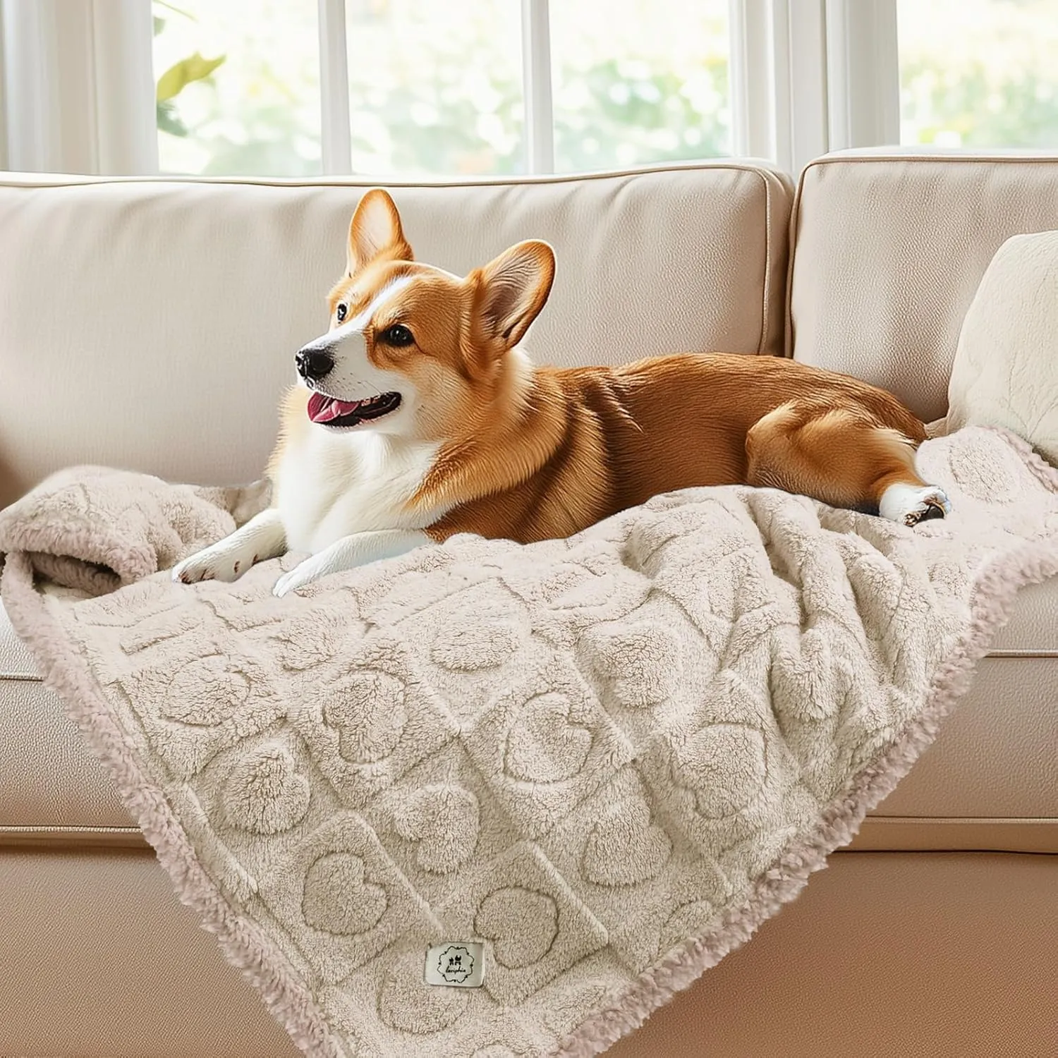 Luciphia Waterproof Blanket for Large Dogs Washable Pet Bed Cover Soft Fluffy Puppy Couch Protector with Premium Fleece Cozy Calming Cat Blankets for Indoor Cats Beige 57x40 inch
