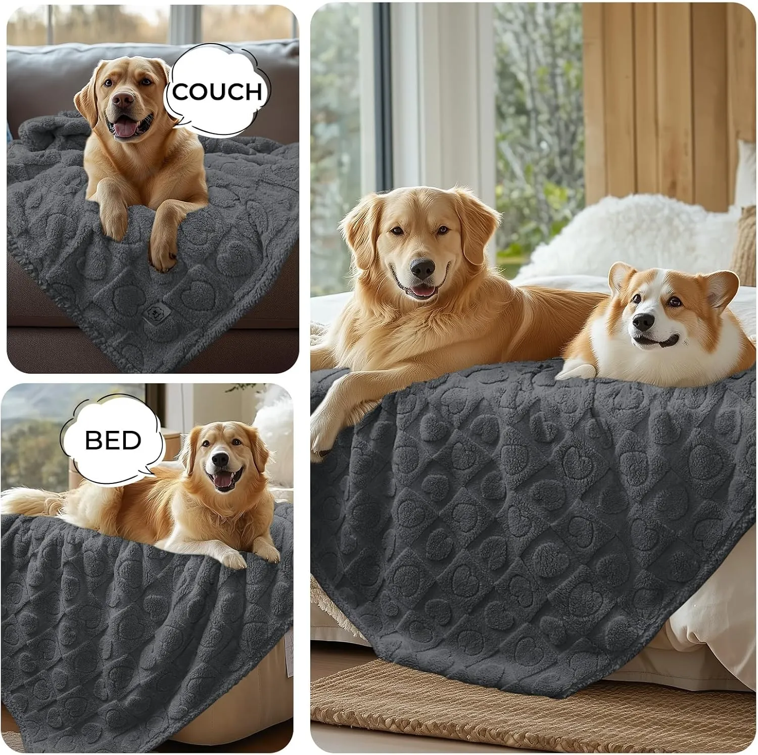Luciphia Waterproof Blanket for Large Dogs Washable Pet Bed Cover Soft Fluffy Puppy Couch Protector with Premium Fleece Cozy Calming Cat Blankets for Indoor Cats Grey 57x40 inch