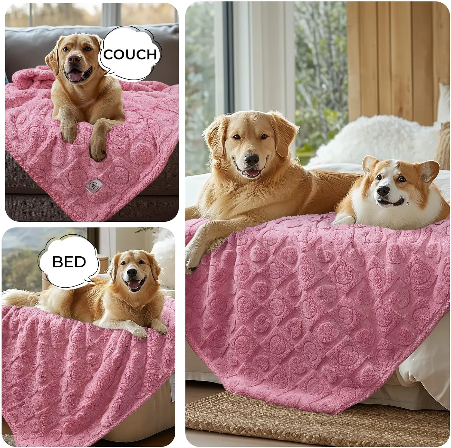 Luciphia Waterproof Blanket for Large Dogs Washable Pet Bed Cover Soft Fluffy Puppy Couch Protector with Premium Fleece Cozy Calming Cat Blankets for Indoor Cats Pink 57x40 inch