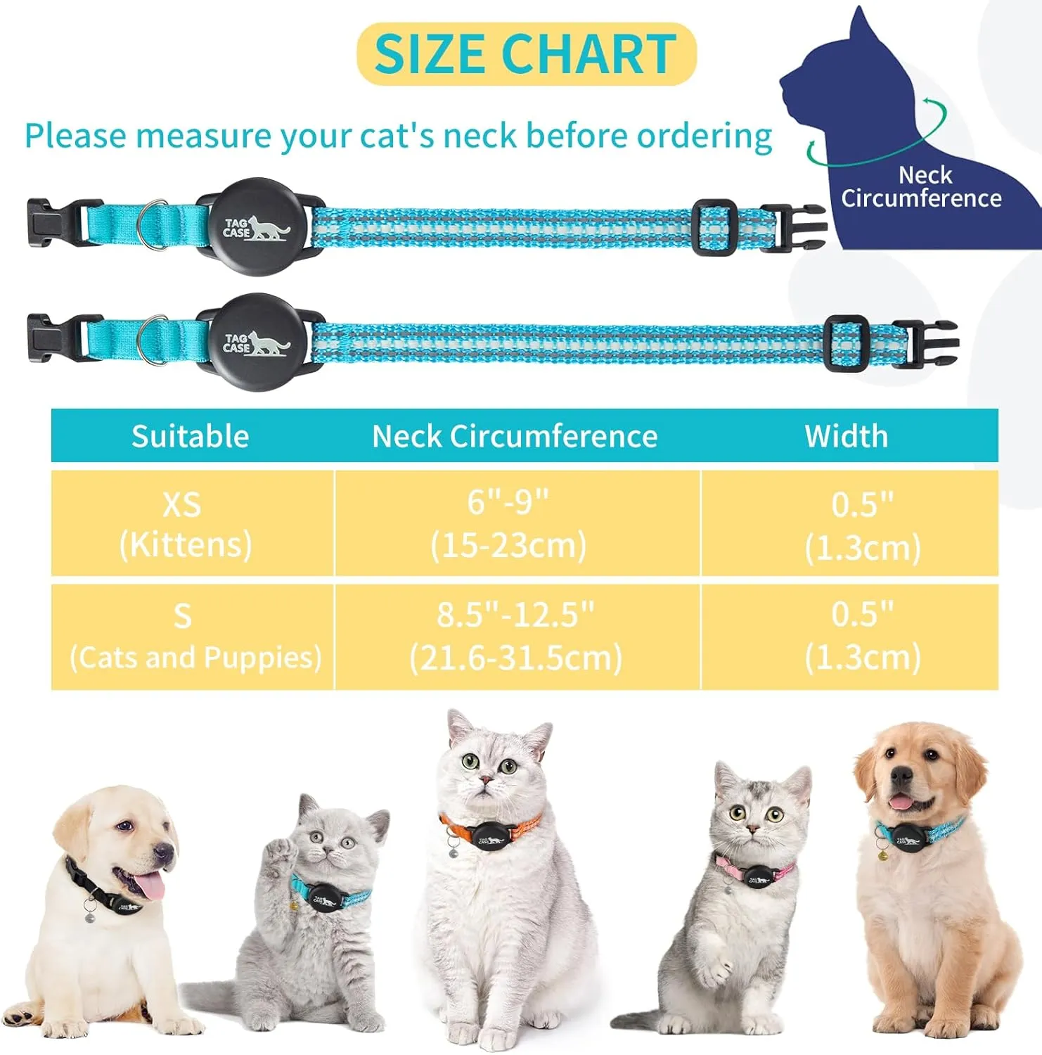 Luminous Airtag Cat Collar,PROFAVO Apple Air Tag Cat Collar with Airtag Holder,Reflective Cat GPS Tracker Collar for Girl Boy Small Cats,Kittens,and Puppies (with Bell)