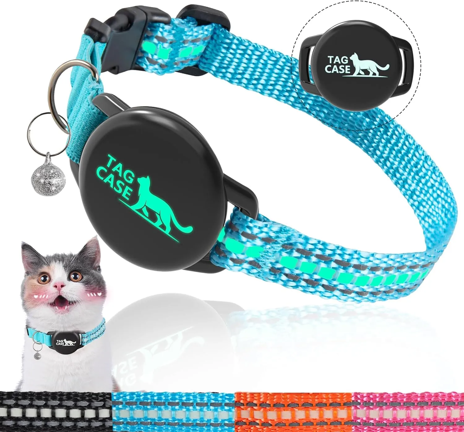 Luminous Airtag Cat Collar,PROFAVO Apple Air Tag Cat Collar with Airtag Holder,Reflective Cat GPS Tracker Collar for Girl Boy Small Cats,Kittens,and Puppies (with Bell)