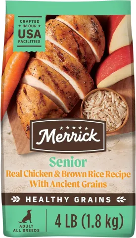 Merrick Healthy Grains Premium Dry Dog Food, Wholesome and Natural Dry Chicken Kibble, Senior Recipe - 4.0 lb. Bag