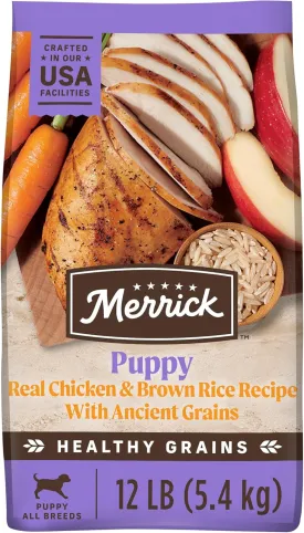 Merrick Healthy Grains Premium Dry Dog Food, Wholesome And Natural Kibble For Healthy Digestion, Puppy Recipe - 12.0 lb. Bag
