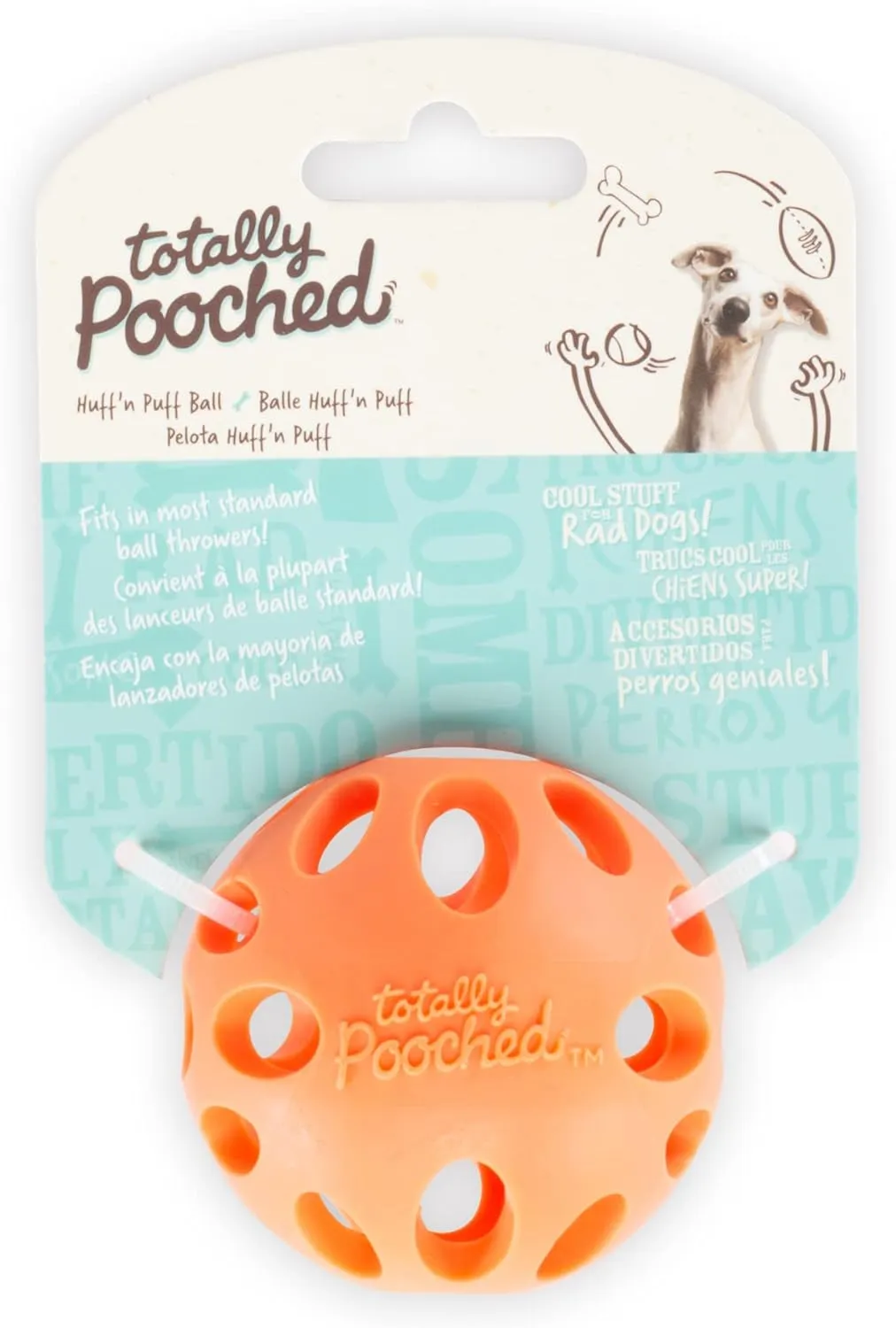 Messy Mutts Totally Pooched Huff'n Puff Ball | 3.1 TPR Puzzle Ball for Dogs | 2-in-1 Durable Interactive Toy and Tooth Cleaner | Orange