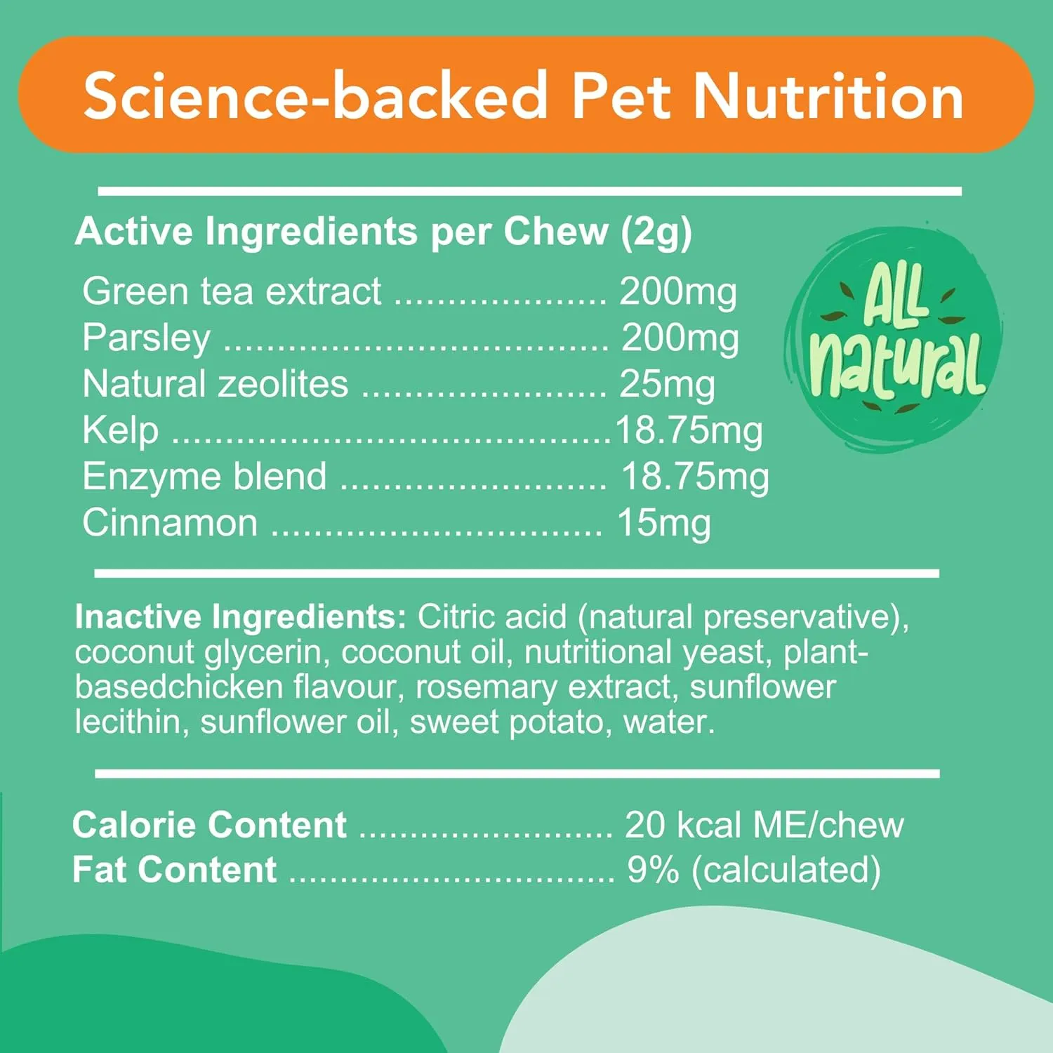 Nautral Vegan Dental Chews for Dogs - Cinnamon Parsley Flavor to Help Clean Teeth & Freshen Breath - Dental Dog Treats with Natural Ingredients for All Breeds and Sizes, 10.5 Oz