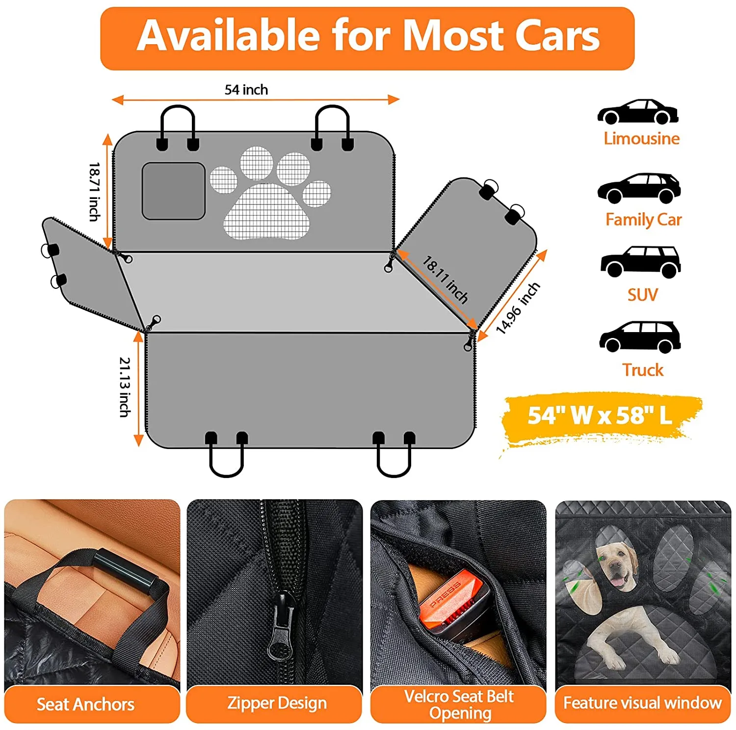 🐶NEW Dog Seat Cover for Back Seat, Waterproof Dog Hammock ,Anti-Slip Back Seat Car Seat Cover