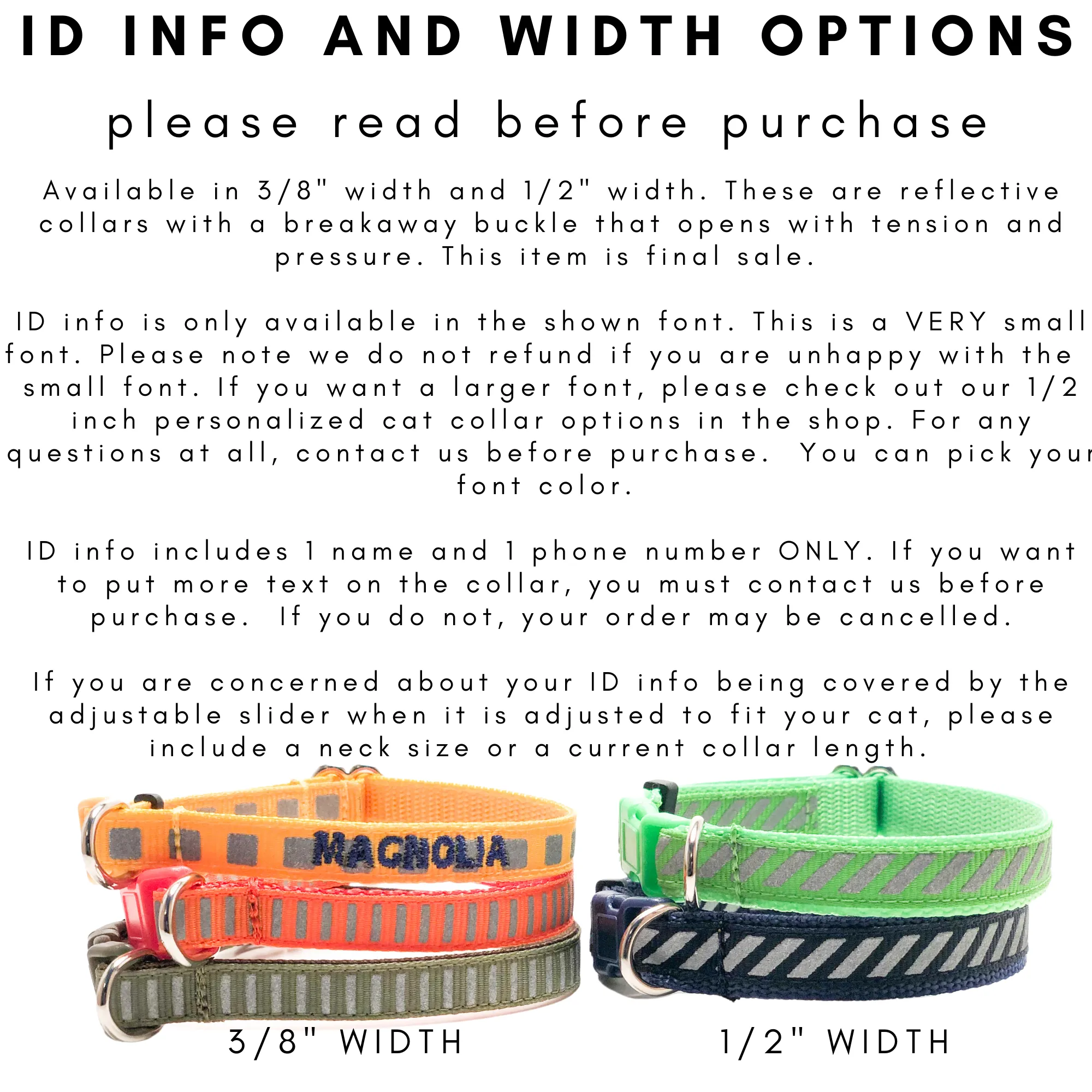 Night Safety Reflective Cat Collar - Personalized option available