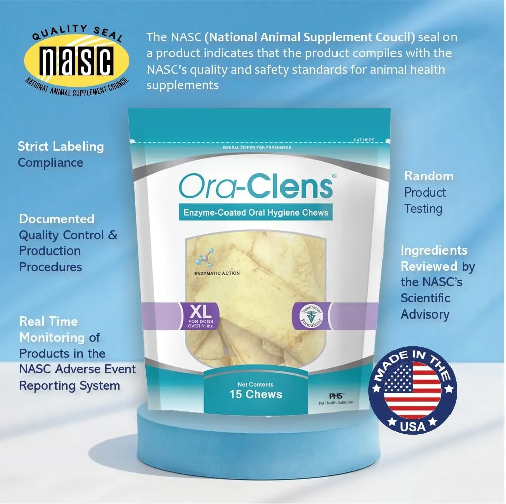 Oral Hygiene Chews for X-Large Dogs-Enzymatic Dental Treats for Daily Oral Care, Cleans Teeth and Freshens Breath, Reduces Plaque, Bacteria and Tartar Build Up Without Brushing-15 Chews