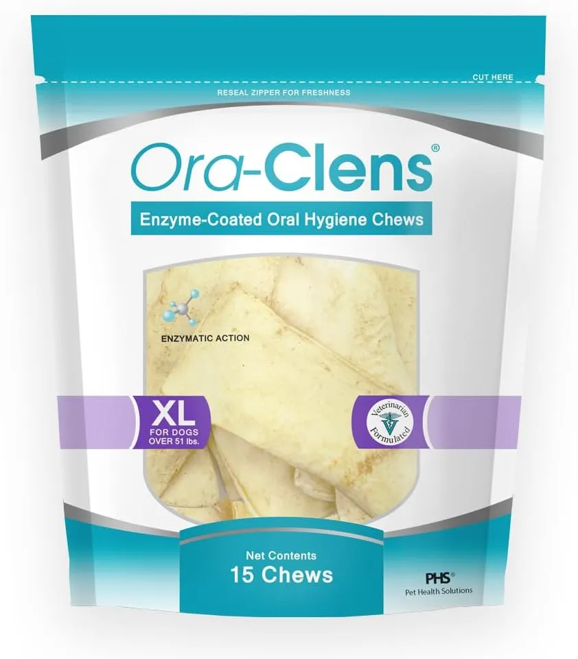 Oral Hygiene Chews for X-Large Dogs-Enzymatic Dental Treats for Daily Oral Care, Cleans Teeth and Freshens Breath, Reduces Plaque, Bacteria and Tartar Build Up Without Brushing-15 Chews