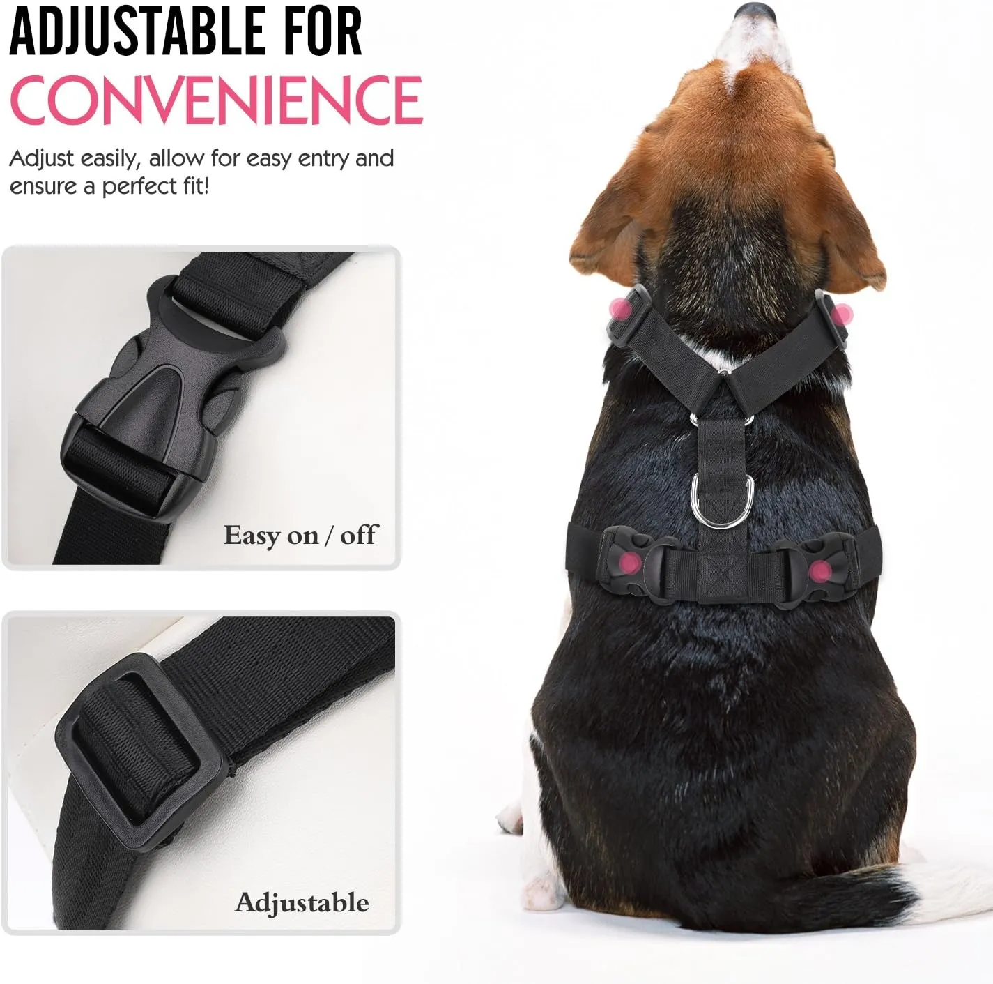 Pawaboo Adjustable Dog Safety Vest Harness with Seatbelt, Dog Seat Belt Harness for Car with Vehicle Connector Strap, Breathable Dog Seatbelt Safety Tether for Small Medium Large Pet, XL, Black