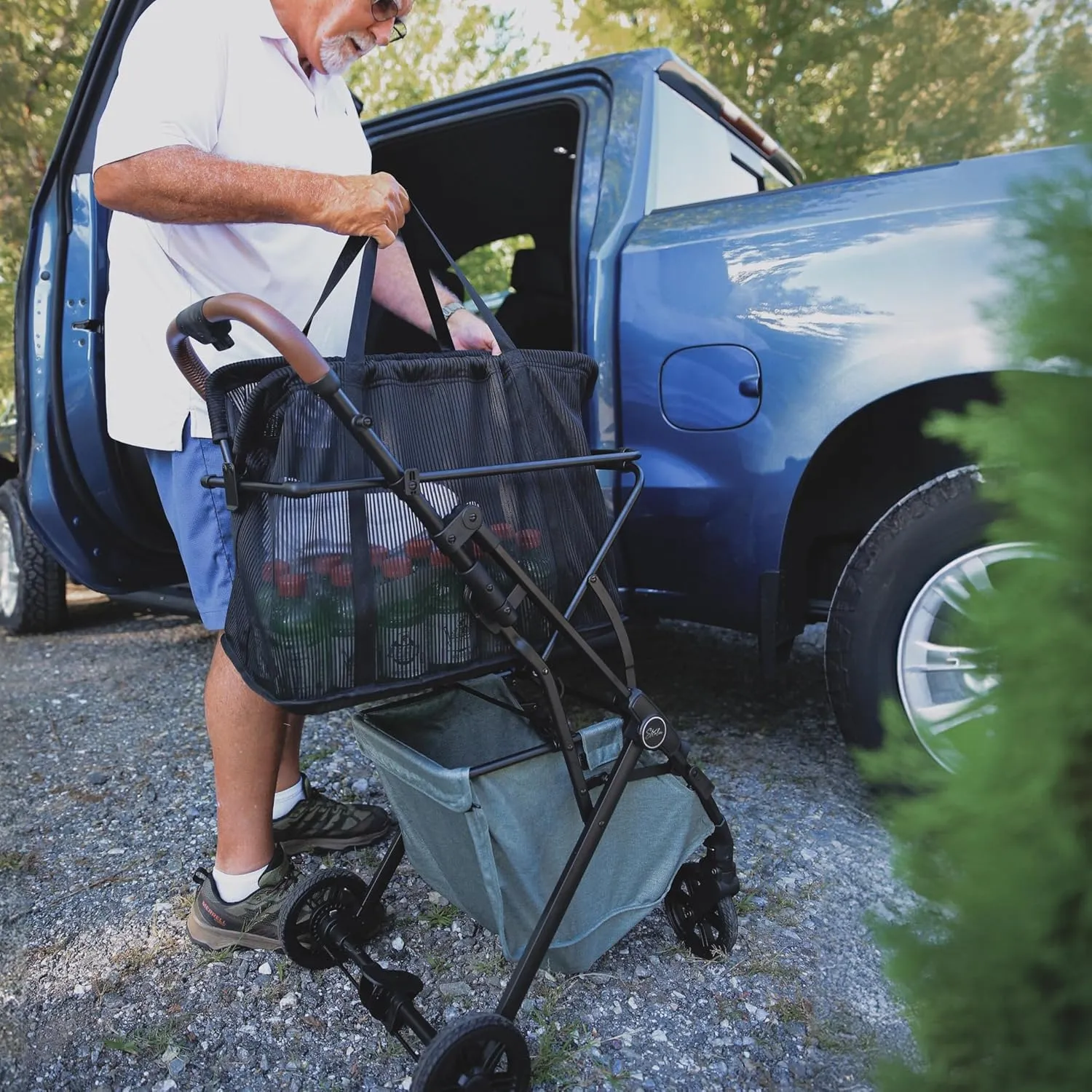 Personal Luxury Folding Shopping Cart On Premium Wheels  Ultra Lightweight Aluminum Frame  Removable Shopping Bag with Carry Strap & Lower Grocery Storage 75Lbs Capacity (Sage v2)