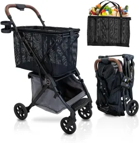 Personal Luxury Folding Shopping Cart On Premium Wheels  Ultra Lightweight Aluminum Frame  Removable Shopping Bag with Carry Strap & Lower Grocery Storage 75Lbs Capacity (Shadow v2)