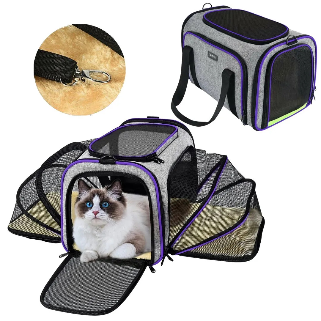 Pet Carrier Travel Bag for Cats Dogs Puppies - Extendable Mesh Sides