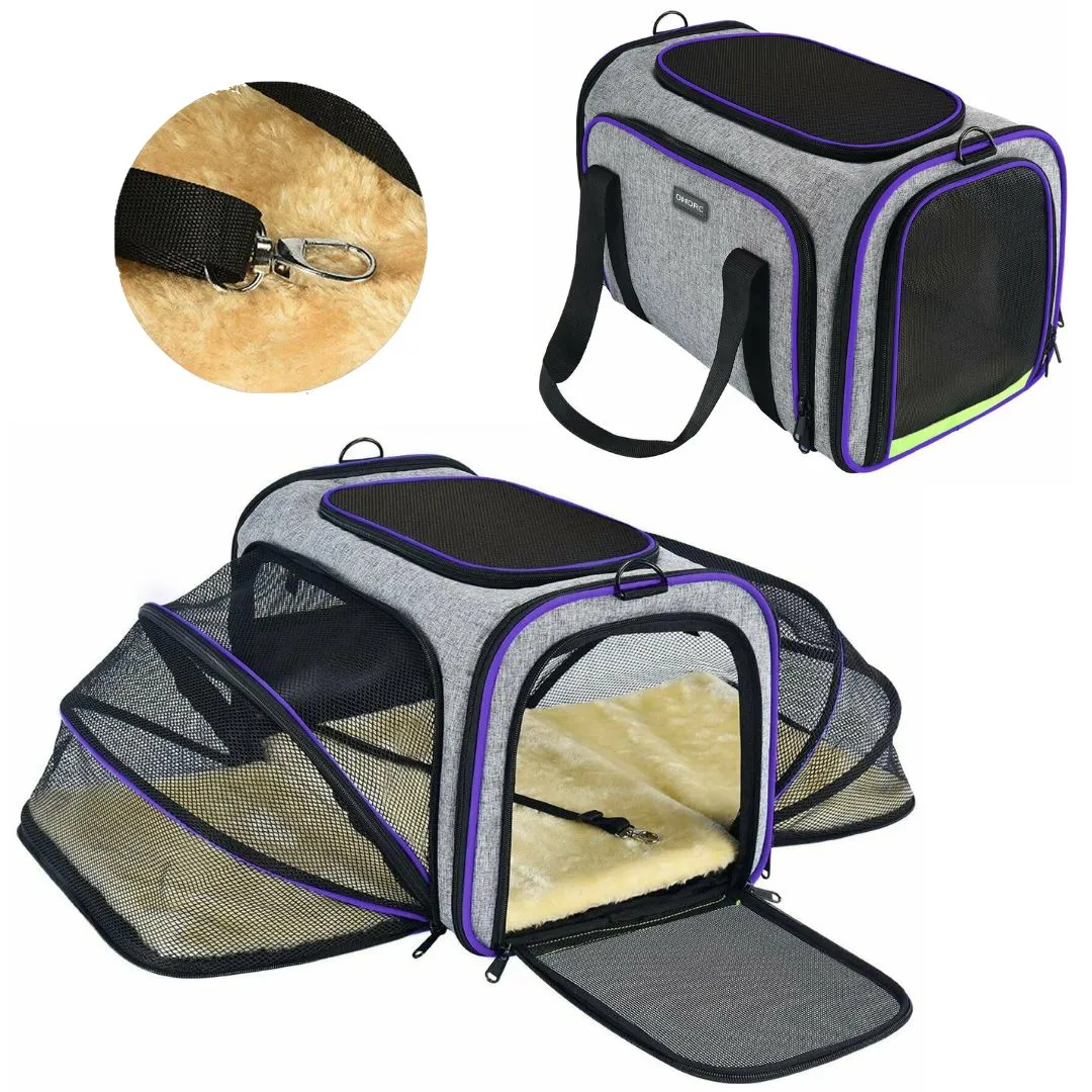 Pet Carrier Travel Bag for Cats Dogs Puppies - Extendable Mesh Sides