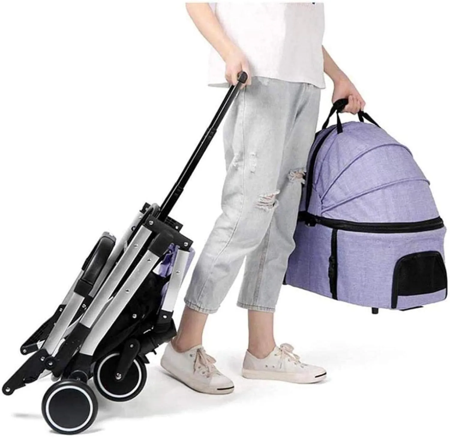 Pet Dog Cat Stroller Vet Pram Dog Trolley Carrier for Traveling Dog Pushchair with 2 Front Swivel Wheels (Black) (Black)