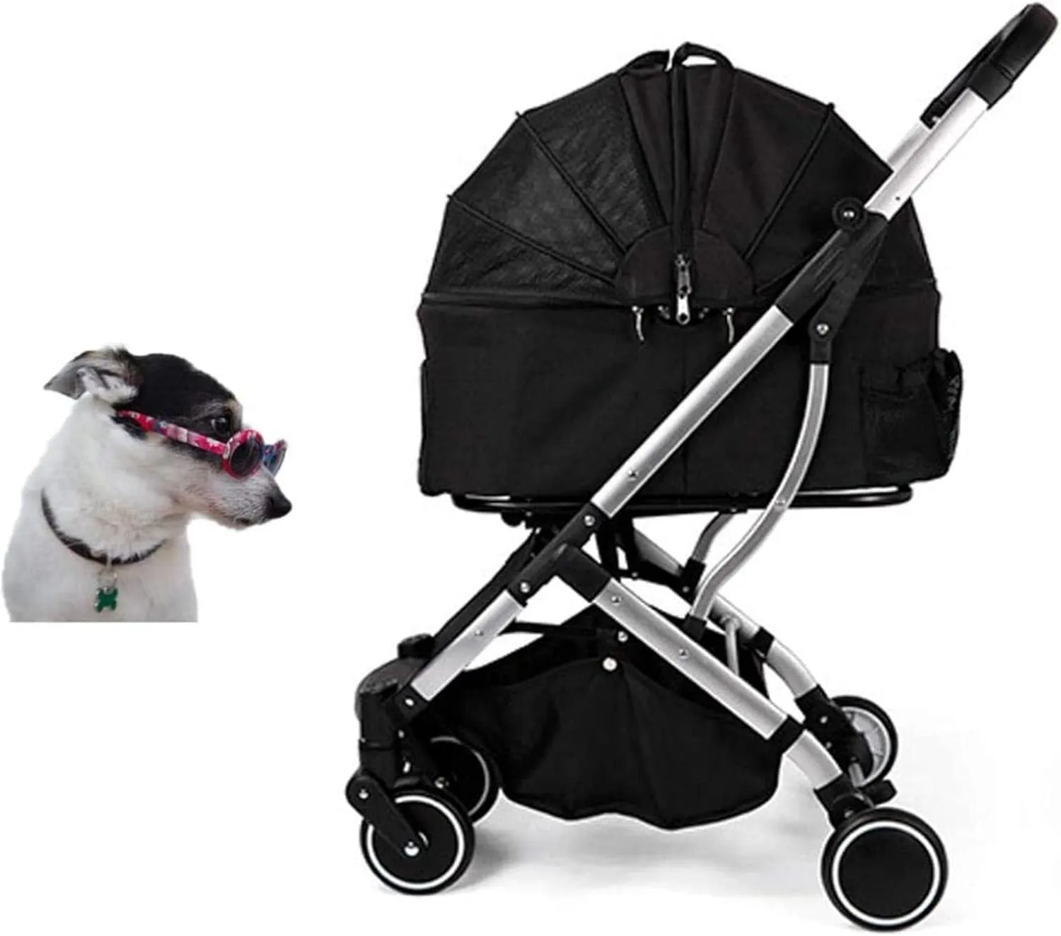 Pet Dog Cat Stroller Vet Pram Dog Trolley Carrier for Traveling Dog Pushchair with 2 Front Swivel Wheels (Black) (Black)