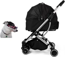 Pet Dog Cat Stroller Vet Pram Dog Trolley Carrier for Traveling Dog Pushchair with 2 Front Swivel Wheels (Black) (Black)
