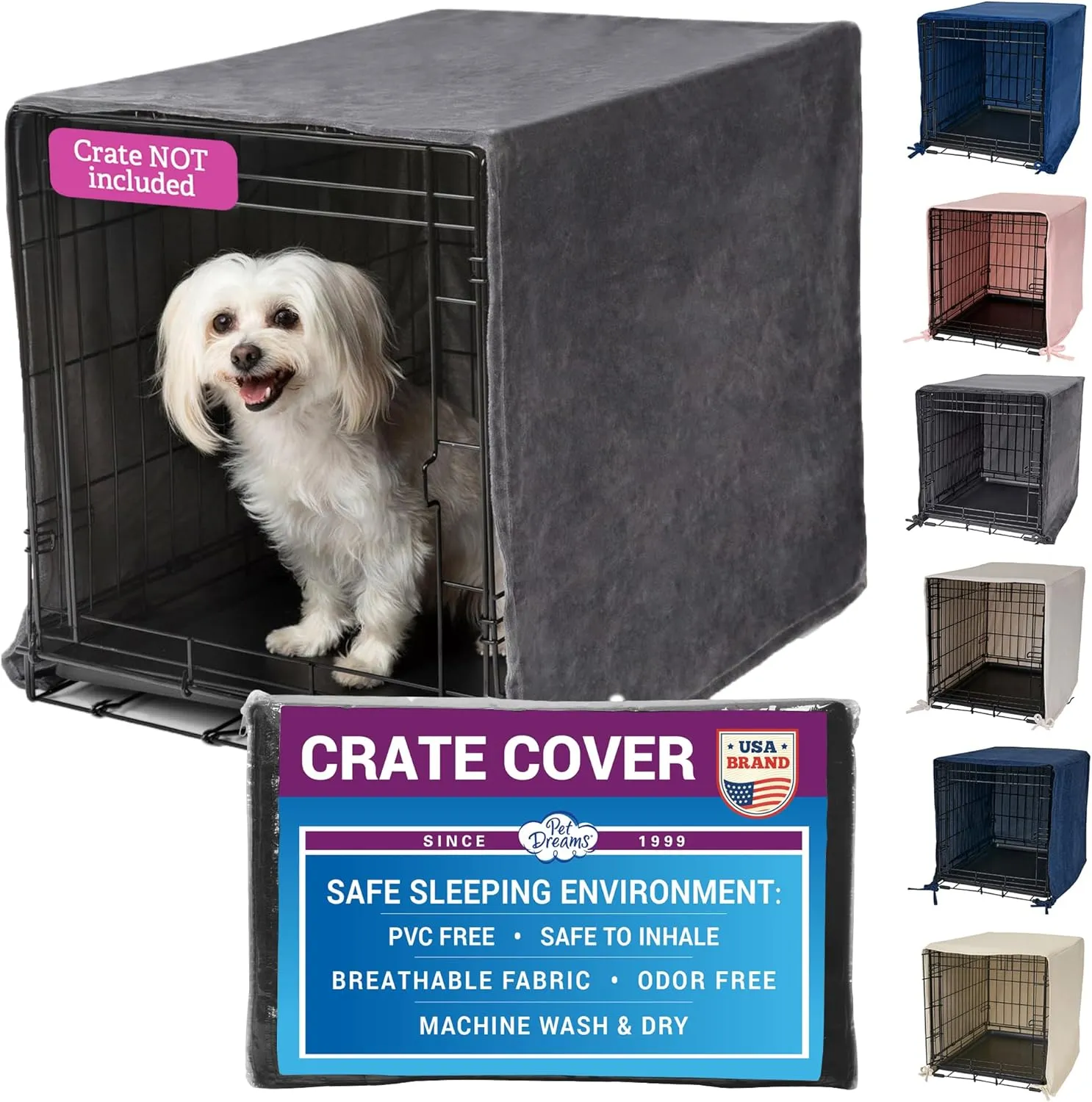 Pet Dreams Dog Crate Cover - Breathable Fabric Kennel Topper for Single-Door Crates, Fits iCrate Dog Cages 18, 24, 30, 36, 42, 48 Inches (Grey, X Large, 42")