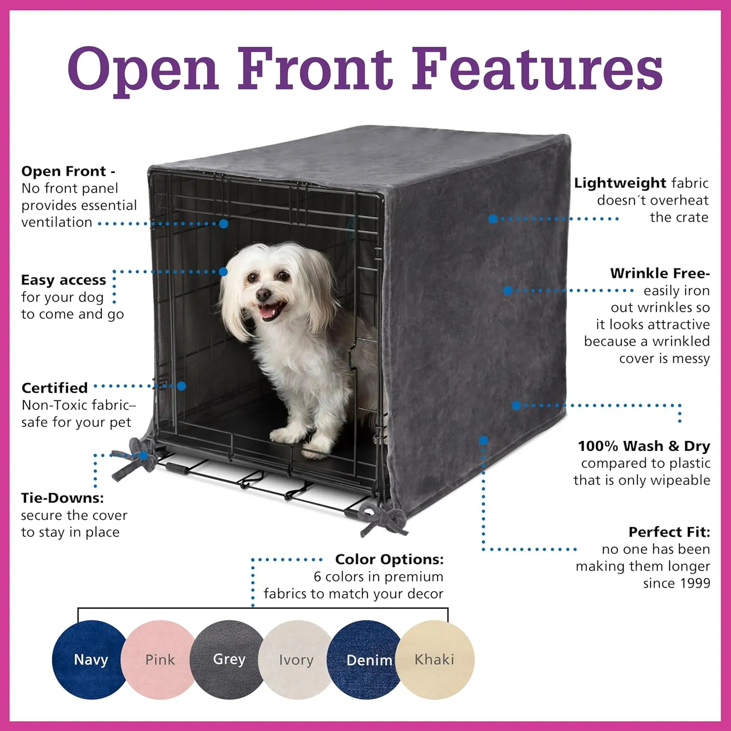 Pet Dreams Dog Crate Cover - Breathable Fabric Kennel Topper for Single-Door Crates, Fits iCrate Dog Cages 18, 24, 30, 36, 42, 48 Inches (Grey, X Large, 42")