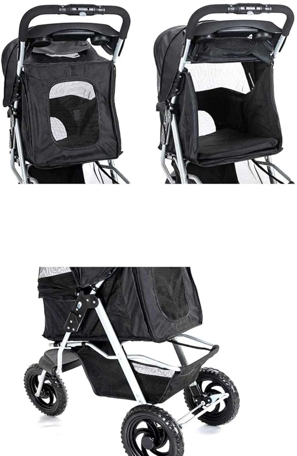 Pet Stroller for Dogs Cats, Foldable Shockproof Trolley Carrier with Front Swivel Wheels & Cup Holder 3 Wheels Travel Buggy, Grey (Pink)
