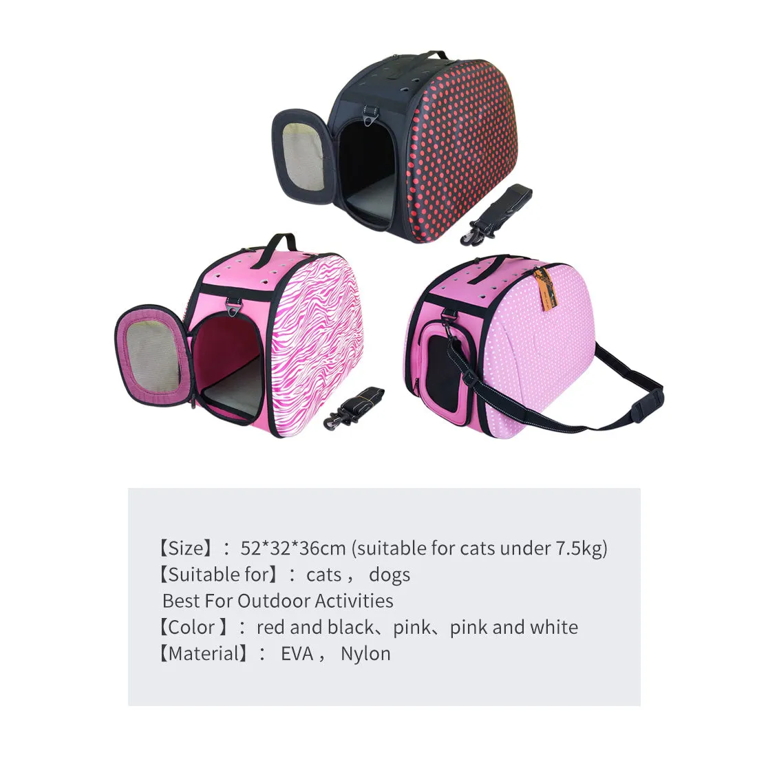 Polka Dot Foldable Pet Carrier Bag Soft Dog Crate Cat Cage Kennel Tent House
