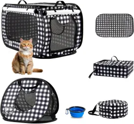 Pop up Cat Tent Dog House,Large Kennel Soft Crates with Portable Cat Carrier,Travel Little Box, Mattress,Food Bowl,4 Stakes and Carrybag