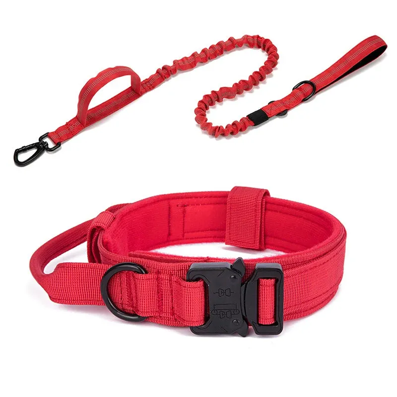 Reflective Nylon Dog Collar and Leash Set for Large Dogs - Tactical Training Gear