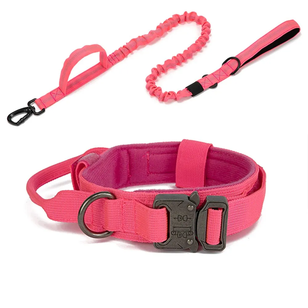 Reflective Nylon Dog Collar and Leash Set for Large Dogs - Tactical Training Gear