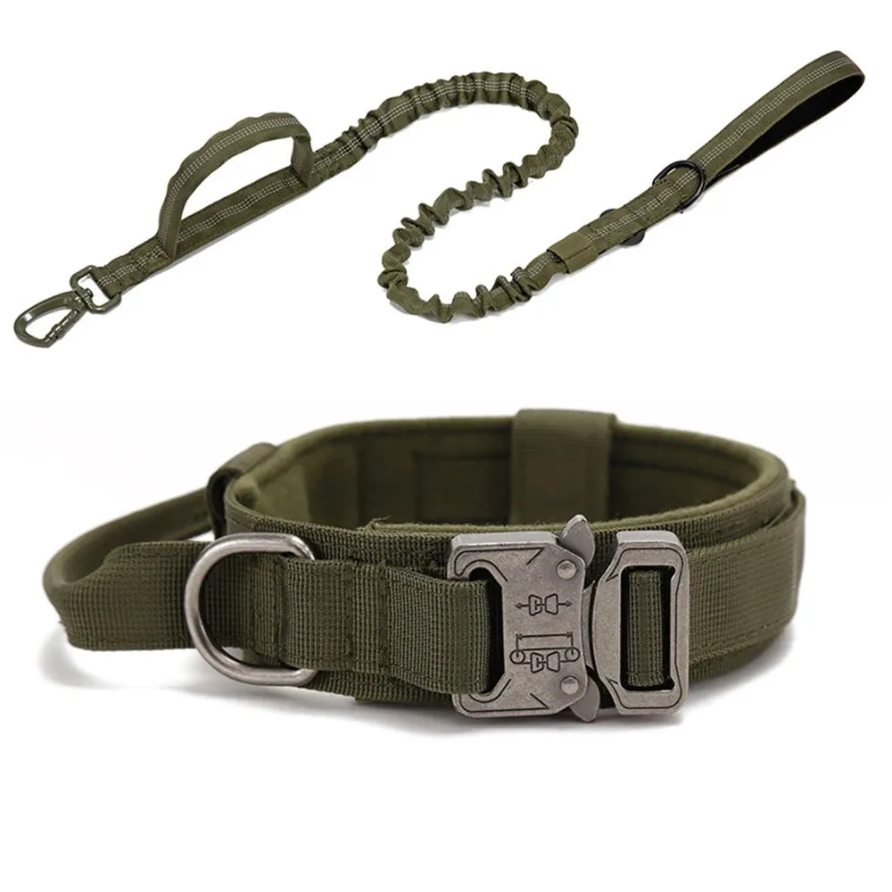 Reflective Nylon Dog Collar and Leash Set for Large Dogs - Tactical Training Gear