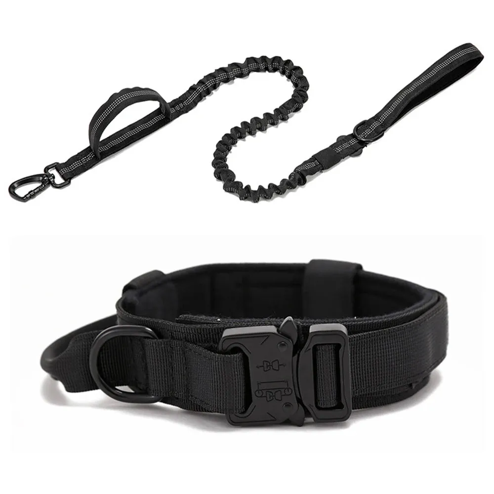 Reflective Nylon Dog Collar and Leash Set for Large Dogs - Tactical Training Gear