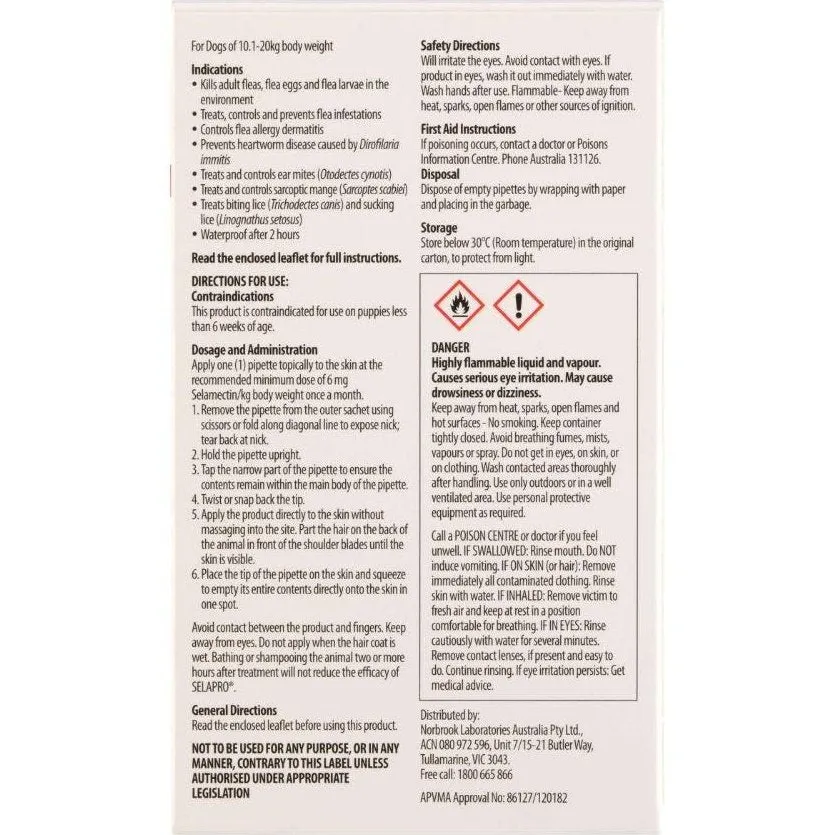Selapro Flea & Worming Spot On Treatment 10.1-20kg Dog