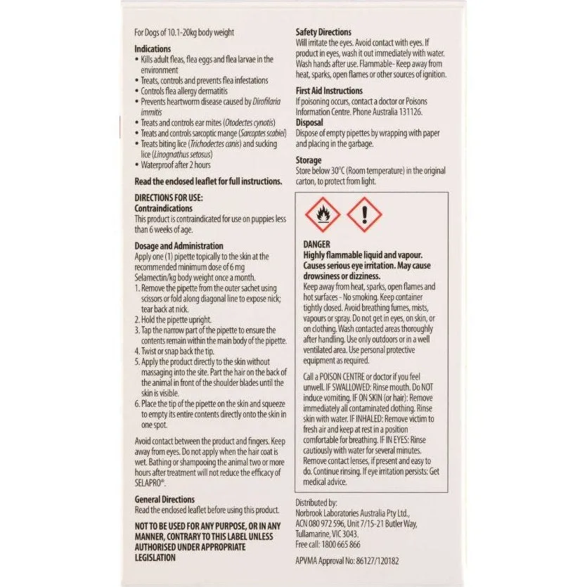 Selapro Flea & Worming Spot On Treatment 10.1-20kg Dog