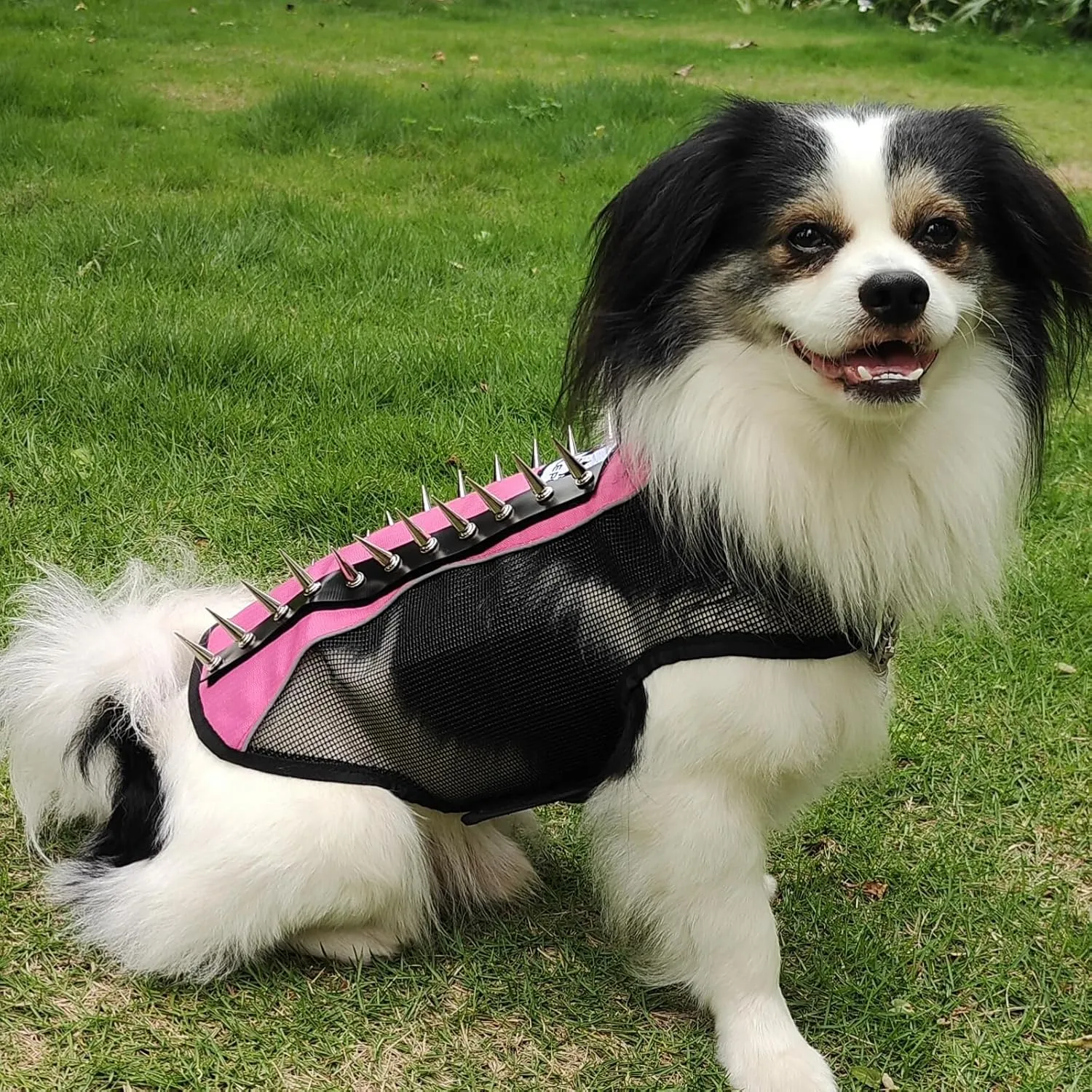 Spike Mesh Dog Harness Jacket - Summer Reflective Waterproof Coat for Small to Large Dogs - Pink Medium