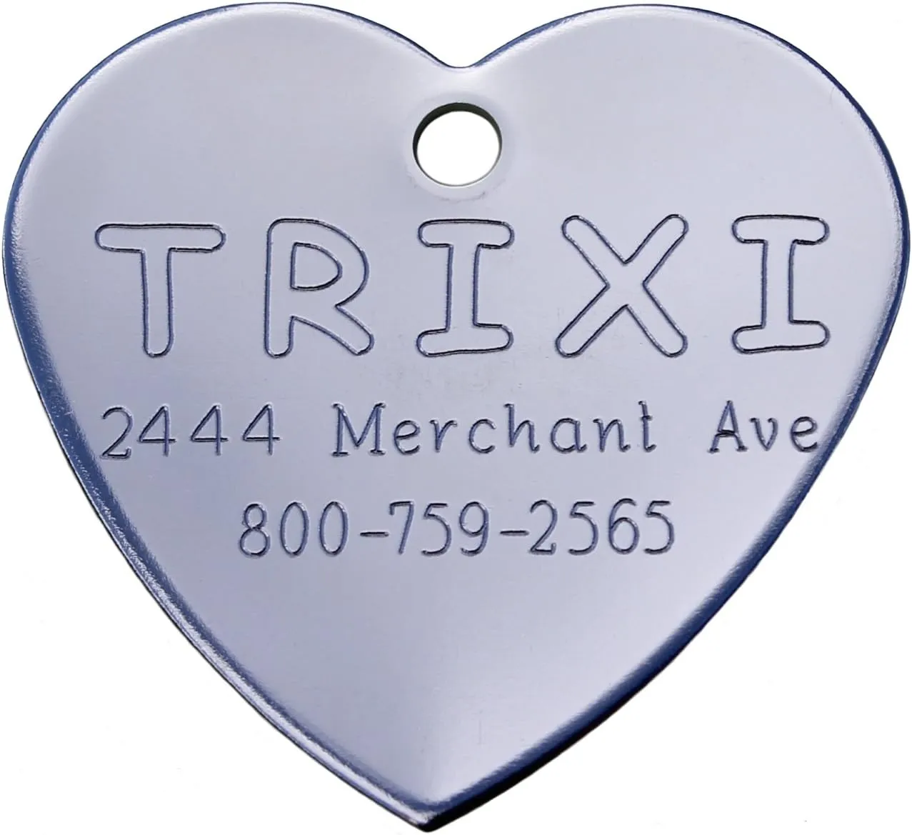 Stainless Steel Pet ID Tag - Diamond Engraved - Bone, Round, or Heart Shape (Heart, Regular)