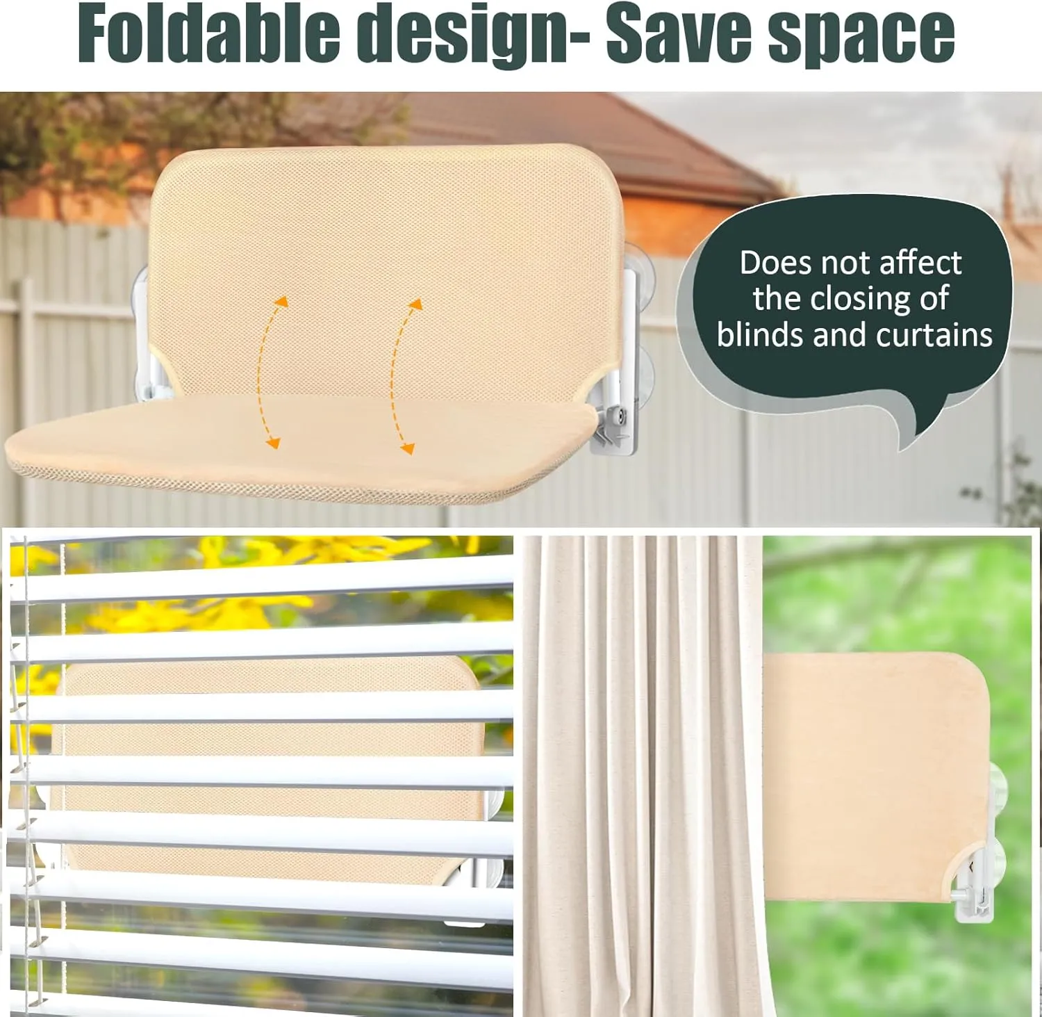 Sunhoo Cat Window Hammock Perch Cordless Perches Window Sill Seat Bed Foldable Stable Lounger Upgraded Suction Cup Easy Assembly Indoor Cats Kitty Shelf Hold Up to 55lbs (Beige, L)