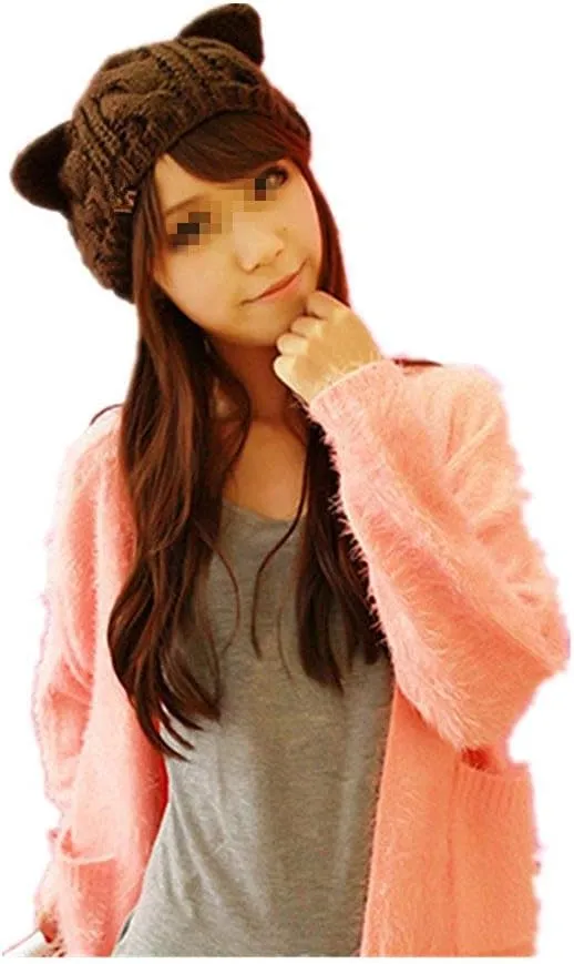 umbresen Cute Woollike Knitted CAT Kitty Ears Women Lady Girl Headgear Crochet Christmas Hats