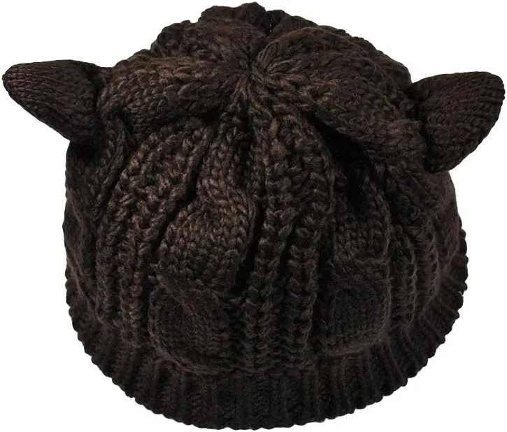 umbresen Cute Woollike Knitted CAT Kitty Ears Women Lady Girl Headgear Crochet Christmas Hats