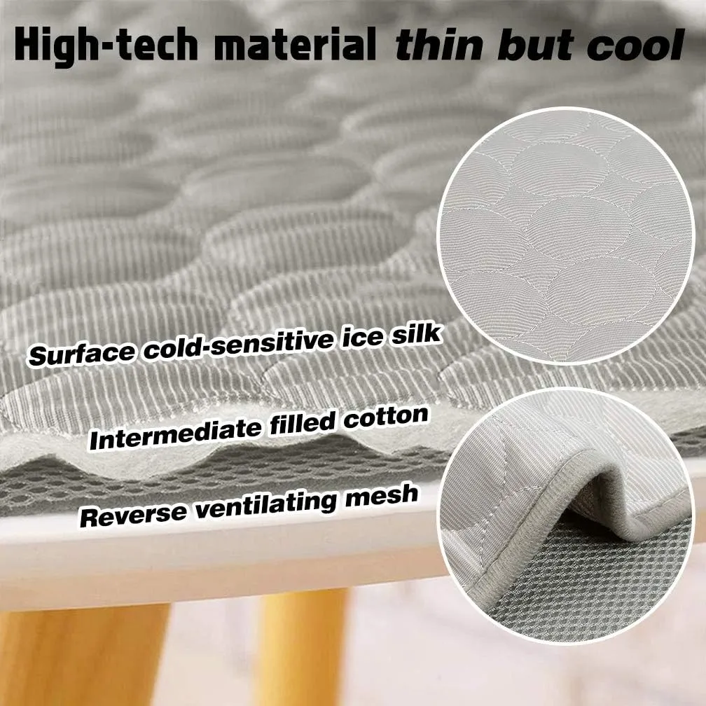 VeMee Summer Cooling Mat for Dogs & Cats - Breathable Ice Silk Self-Cooling Pet Mat, Portable & Washable - 28 X 22in, Grey